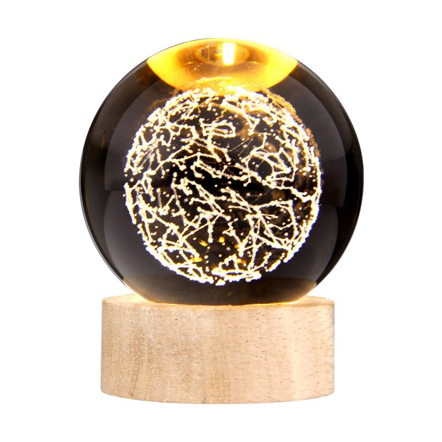 3D Crystal Ball with Warm Light Wooden Base Small Night