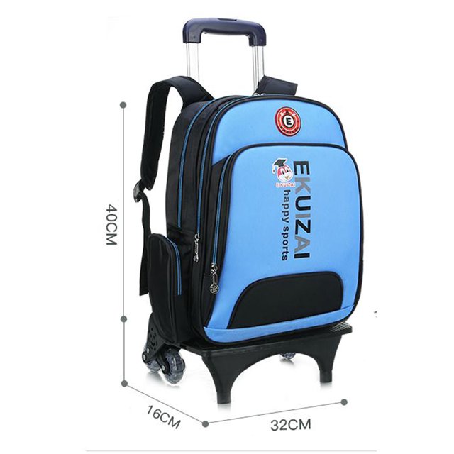 High Quality Kids Wheeled Backpack Back to School Essentials Set-Durable Rolling Large Capacity School Bag 6 wheels-Blue Color