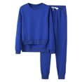 thumbnail image 1 of FAIWAD Women 2 Pieces Outfits Round Neck Irregular Split Sweatshirt Sweatpants Pullover Tracksuit, 1 of 3