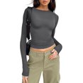 thumbnail image 1 of ORUYROP Womens Long Sleeve Fall Fashion 2023 Crop Tops Basic Layering Workout Slim Fitted T Shirts Y2K Tops, 1 of 5
