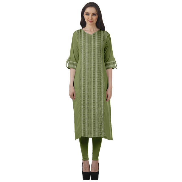 Moomaya Kurtis Droits Imprimés pour Femmes, Col en V, Manches Retroussables, Kurta Tunique
