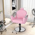 thumbnail image 2 of Gymax Chaise de Barbier Inclinable Chaise de Salon pour Coiffeur avec Appuie-Tête à Hauteur Réglable Rose, 2 of 9