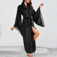 thumbnail image 4 of Taylonsss Womens Plus Size Robe Velvet Lace Trim Long Sleeve Casual Loungewear Home Wear, 4 of 4