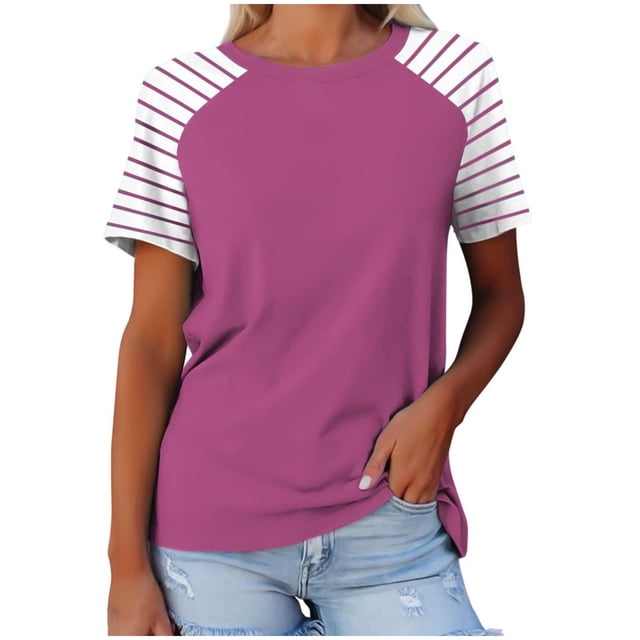 FAIWAD Hauts Grande Taille pour Femmes Blouse d'Été à Imprimé Rayé Manches Courtes Col Rond T-Shirts Tuniques Décontractées Tee