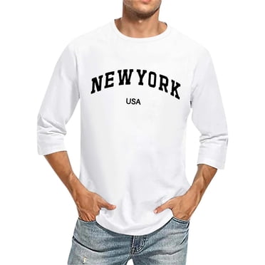 LUOGENLI Male T-shirts for Mens Men 3/4 Sleeve Letter City Name T Shirts Comfortable Crewneck Solid Color Fit Tee Shirt Tops Tee T-shirts Mens White St. Patrick's Day White XL