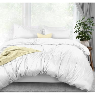 Casavia- Hotel Premium Bedding Sets, 3 Piece King Duvet Cover Set 100% Cotton Duvet Cover, 400 Thread Count- Soft Sateen Cotton, Breathable, Button Closure Set with 2 Pillow Sham Covers- White