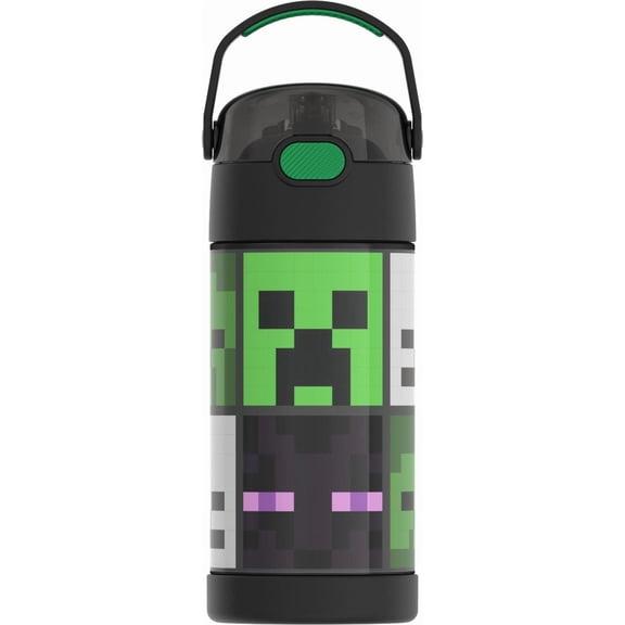Thermos Kids Vacuum Insulated Funtainer Water Bottle with Flip Up Straw, 355ml, Minecraft, Back to School Supplies