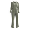 thumbnail image 4 of Ensembles de Survêtements pour Femmes Manches Longues Col Rond Haut Pantalon Grand Ensemble Deux Pièces Tenue de Détente Assortie avec Poches Vert Armée TTG, 4 of 6