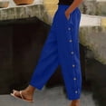 thumbnail image 2 of Timegard Womens Pants Elastic High Waist Lightweight Side Button Solid Color Lounge Trousers with Pockets, 2 of 7