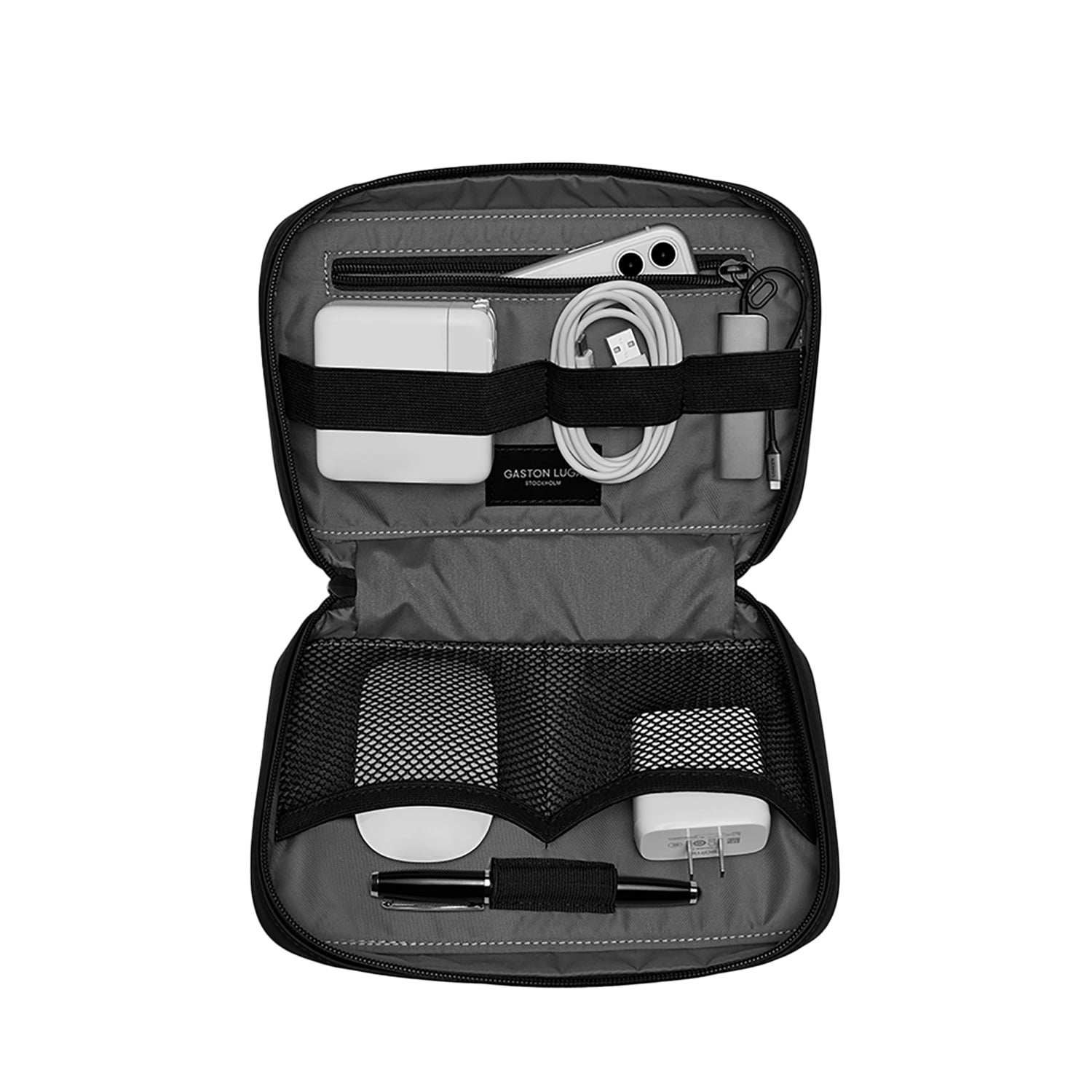 Gaston Luga Organiseur Tech Dash | Trousse de Rangement pour Accessoires Tech, Cables et Chargeurs | Noir