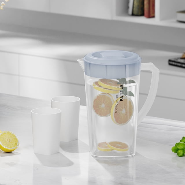 UsRHHA Clear Plastic Pitcher with Lid 2L Capacity, Leak Proof Beverage Dispenser for Iced Tea Lemonade, Cold Drink Water Pitcher