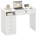 Vinsetto Computer Desk with Lockable Drawer and Open Compartment, White