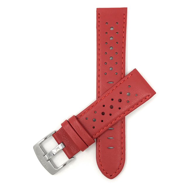 22mm GT Rally Perforrated, Vented Racer Leather Watch Strap Band, Stainless Steel Buckle