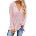 thumbnail image 1 of Women Side Split Hem V Neck Long Sleeve Pocket Pullover Shirt, 1 of 7