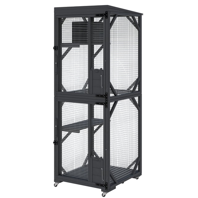 Wooden Outdoor Catio Enclosure with Wheels – Modular Cat Patio House, Weather-Resistant