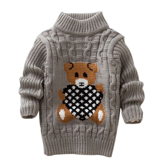 Chandail d'Hiver pour Garçon Fille Cartoon Bear Tricoté Col Bas
