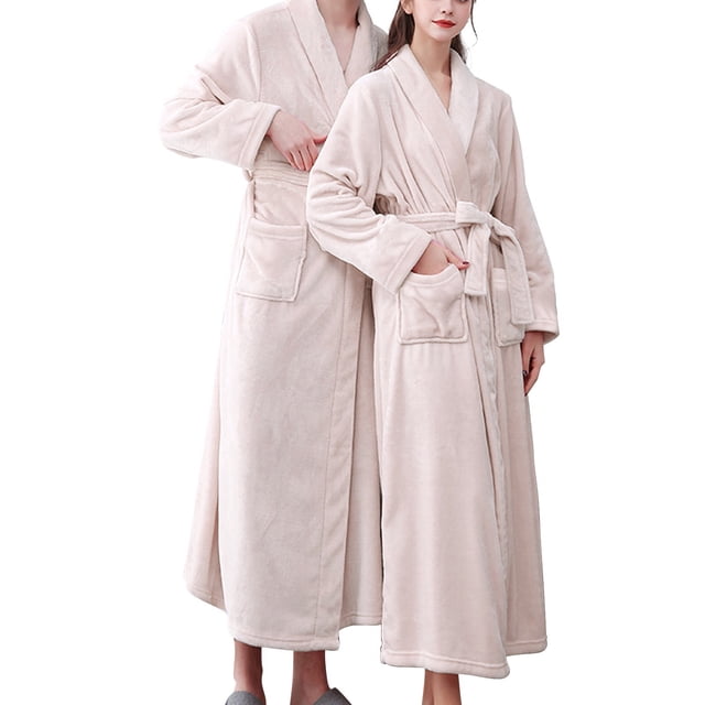Women'S Double Pocket Flannel Bathrobe Soft And Warm Double Faced Velvet Bathrobe Pajamas And Home Wear Bathrobe Robe