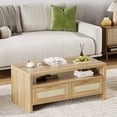thumbnail image 2 of Boho Coffee Table with Storage,40” Mid Century Rattan Console table with Open Shelf,2 Tiers Cocktail Table with 2drawers,Wooden Rectangular Center Table for Room/Apartment/Farmhouse/Small Place, 2 of 9
