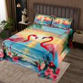 thumbnail image 2 of Erosebridal Cute Flamingo Coverlet Set Queen, Tropic Floral Flower Bedding Set, Cartoon Ocean Decor, 2 of 5