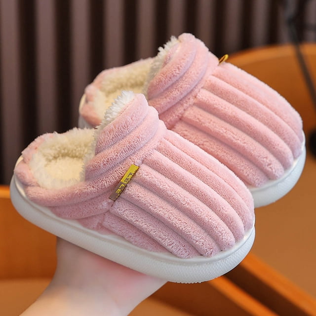 RXIRUCGD Winter Children Add Plush Non-slip Keep Warm Home Cotton Slippers( Pink, Size:34 )