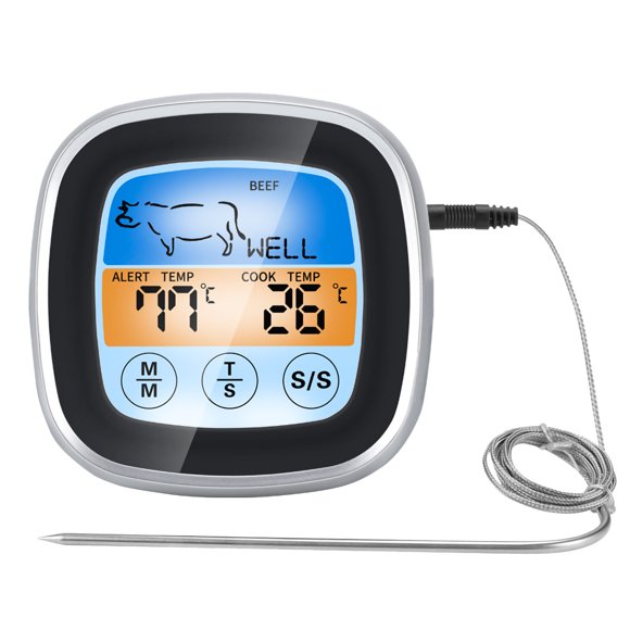Yatlte Instant Read Meat Thermometer Digital Thermometer, Digital Meat Thermometer with Large Touchscreen LCD, Kitchen Timer, IPX7 Waterproof Probe, Food Grade Material