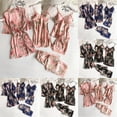 thumbnail image 1 of Jovati Ensemble de Pyjama pour Femmes, Haut et Bas à Manches Courtes en Polyester 5 Pcs avec Peignoir, Ensemble Assorti pour Tenue Décontractée d'Été et de Printemps, 1 of 7