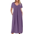 thumbnail image 2 of AherBiu Robe T-Shirt Longue Grande Taille pour Femmes à Manches Courtes, Col en V, Été, Décontractée, Confortable, avec Poches, 2 of 5