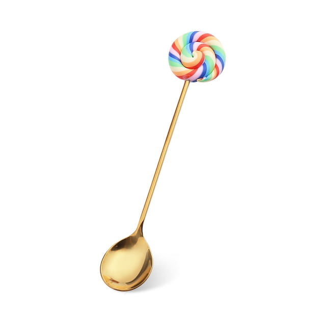 Transemion 1/2/3/5 Cartoon Adorable Restaurant Hotel Tableware Portable Washable Stainless Steel Stirring Mixing Dinnerware Cake Flatware Candy Spoon Rainbow 1 Pc