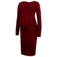 thumbnail image 3 of Robe de Maternité pour Femmes, Robe Midi à Manches Longues et Col Rond avec Fentes Latérales, Robe de Grossesse Douce et Extensible pour Baby Shower et Usage Quotidien, 3 of 6
