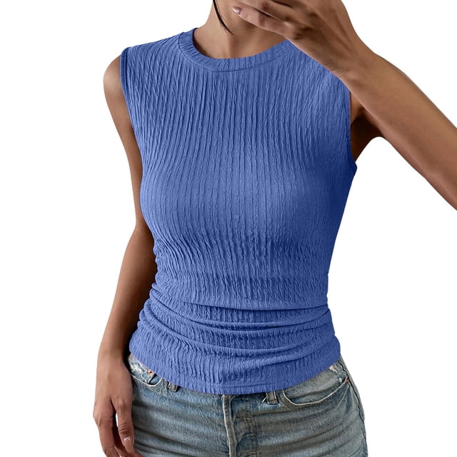 HNMKIU Débardeur Femme Mode Décontracté Sans Manches Haut Tricoté Débardeur Col Rond