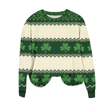 St. Patrick's Day Shirt for Women, Loose Fit Long Sleeve Round Neck Top, Funny Print Casual Comfort, for Holiday Party Daily Wear