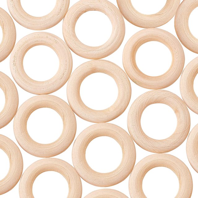 ORUYROP 20 Pcs 30mm(1.18 Inch) Smooth Unfinished Solid Wooden Linking Rings Natural Wood Link Ring Pendant and Connectors for Jewelry Making and Crafting