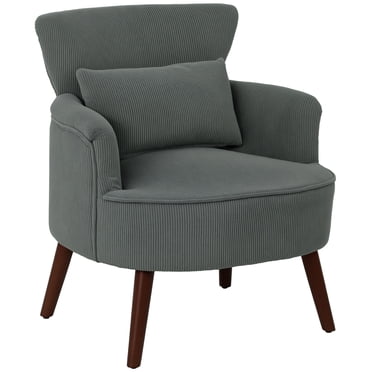 HOMCOM Upholstered Accent Chair with Wood Legs for Living Room, Grey