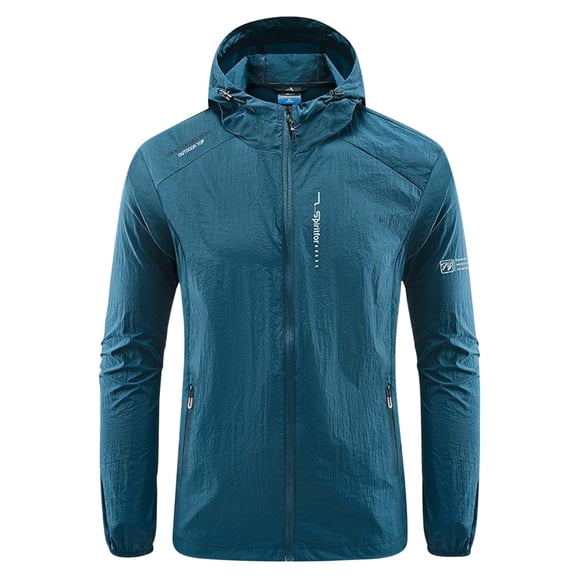 TIMIFIS Mens Jacket Waterproof with Hooded Hiking Coat Lightweight Windbreaker Zip Jacket Sun Protection Work Coat Windbreaker for Hiking Travel-BlueFall