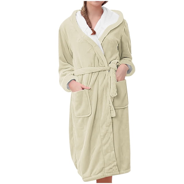 Jindong Peignoirs en Peluche pour Femmes Peignoir en Molleton en Peluche pour Femmes Long Chaud Peignoir en Peluche Tenue d'Intérieur Peignoir Imprimé Confortable Peignoirs pour Femmes