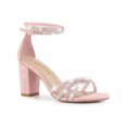 thumbnail image 1 of BLISSFUL STEP Women's Rhinestone Ankle Strap Chunky Heel Sandals Light Pink (Size 8), 1 of 6