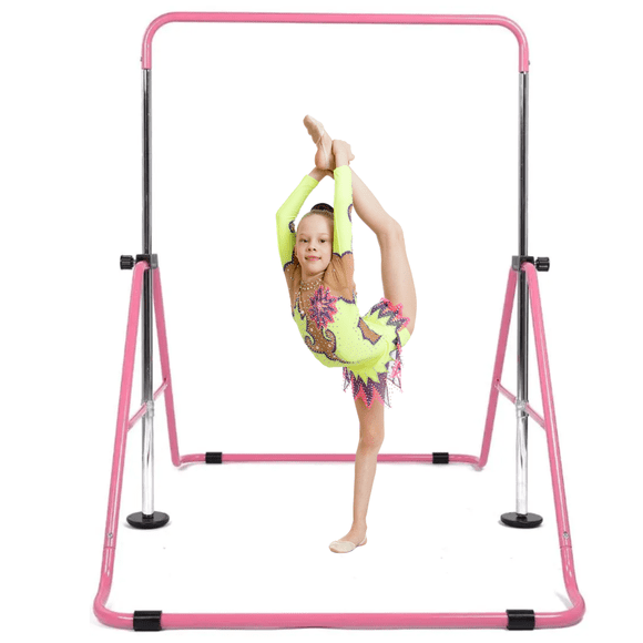 GymPro Gymnastics Bar, Gymnastics Bar for Kids for Home Training, Adjustable Height Gymnastics Training Bars, Expandable Horizontal Bar Foldable Kip Bar Monkey Bars, Pink