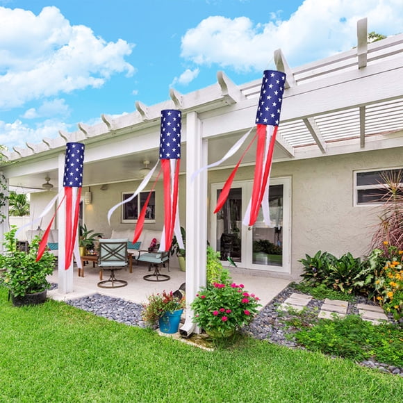 HBYJLZYG Independence Day Nylon Windsock Flag, Red White Blue Embroidered Patriotic Bunting, Rotatable Clip Waterproof Hanging Ornament for Yard Garden Outdoor Festival Decoration