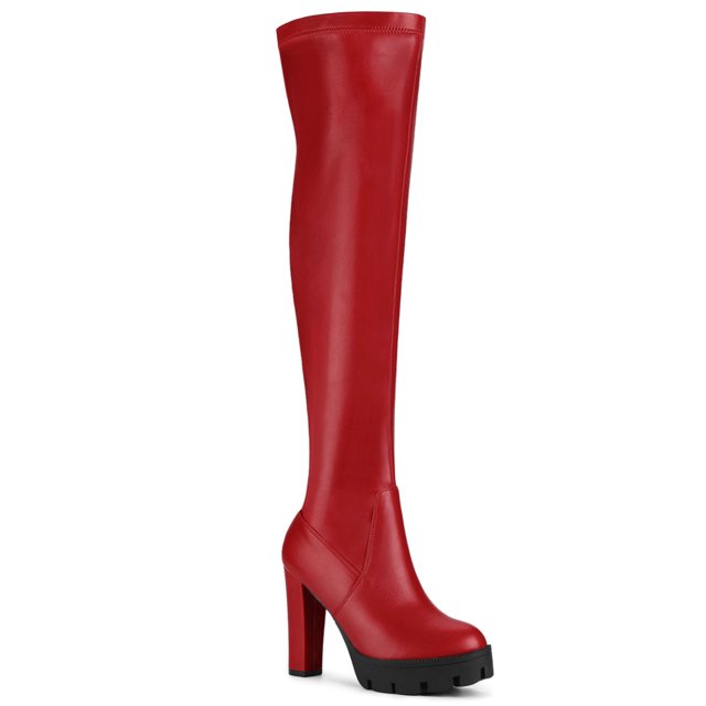 Unique Bargains Women's Platform Heels Chunky Heel Over Knee High Boots