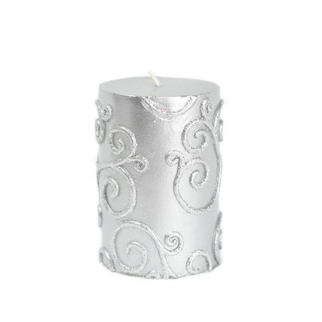 CPZ-068-12 Bougie Pilier à Volutes 3 x 4 Po, Argent - 12 Pcs