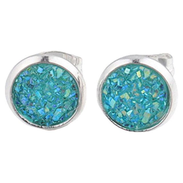 Baohd Round Earrings Eye-catching Eardrops Fine Electroplating Rhinestone Inlay Ear Studs Gorgeous Gift for Birthday Party Wedding Cyan