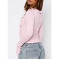 thumbnail image 4 of Women Ruffle Tie Front Cardigan Sweater Long Bell Sleeve Cropped Knit Sweater Top Pink L, 4 of 7