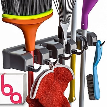 Berry Ave Porte-balai et Organisateur d'Outils de Jardin Mural - Buanderie, Cuisine, Remise de Garde-Robe, Garage, Organisation et Rangement, Support Utilitaire - 5 Fentes et 6 Crochets - Support pour Râteau, Pelle, Vadrouille (Noir)