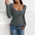 thumbnail image 2 of Timegard Going out Tops for Women Ribbed Lace Square Neck Slim Comfy Long Sleeve Shirts Tops Trendy, 2 of 5