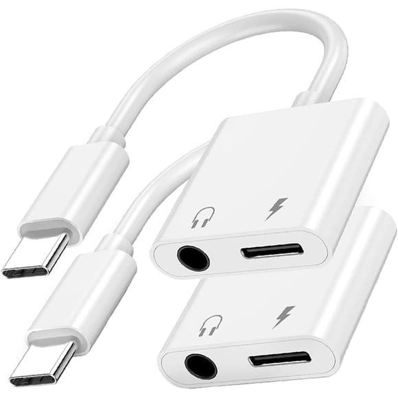 Aux to USB C 3.5mm Headphone and Charger Adapter, 2 Pack Audio Jack to USB C to Headphone Jack Adapter, 2-in-1 3.5mm to USB C to Aux Adapter for iPhone 15 Headphones, iPad Pro/Samsung Galaxy/Pixel