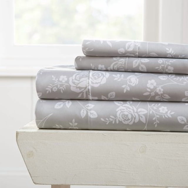 Linen Market 3 Piece Twin Bedding Sheet Set (Light Gray Roses) - Sleep Better Than Ever with These Ultra-Soft & Cooling Bed Sheets for Your Twin Size Bed - Deep Pocket Fits 16"" Mattress