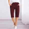 thumbnail image 2 of Summer Clearance 2025! Womens Plus Size Pants,Women Solid Color High Waisted Elastic Drawstring With Pocket Cotton And Linen Five Quarter Pants, 2 of 5