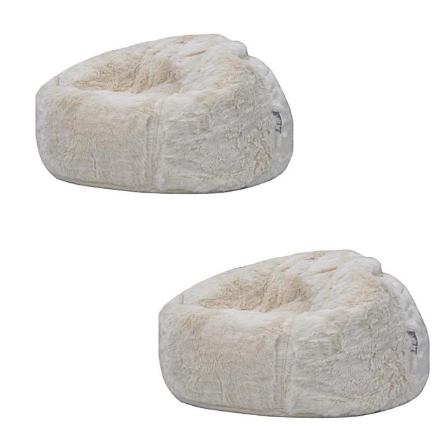 (Set of 2) Modern Plush Bean Bag Chair in Cream