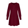 thumbnail image 4 of Birdeem Robe Ample Décontractée pour Femme à Col en V, Manches Longues, Taille à Boutons, Couleur Unie, 4 of 5