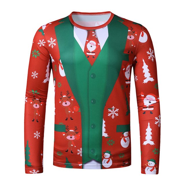 Innerwin T-Shirt de Noël Manches Longues Hauts de Noël pour Hommes Col Rond Mode Basique Tee Cheers L